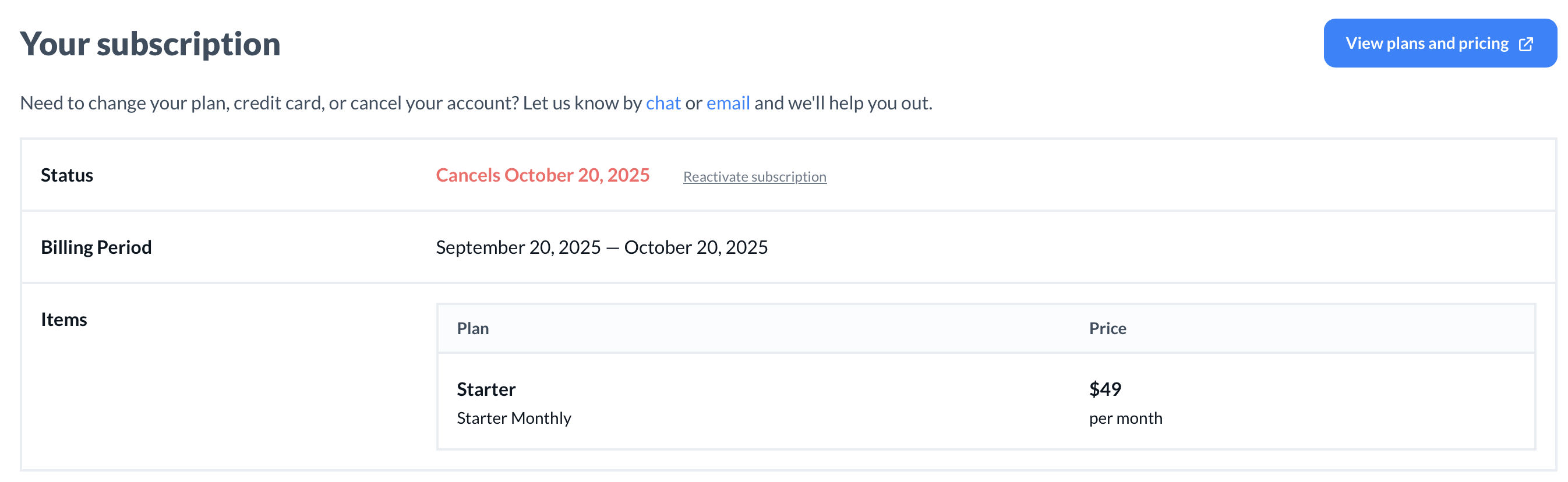 Rewardful subscription cost (Starter $49/mo)